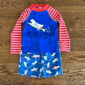 Baby Boden Blue and Red Seagull Rashguard Set